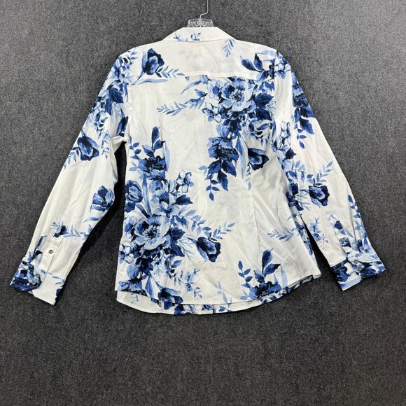 Talbots Non-Iron Blouse Women’s 8P White Blue Floral Button Down NWT - Picture 7 of 8